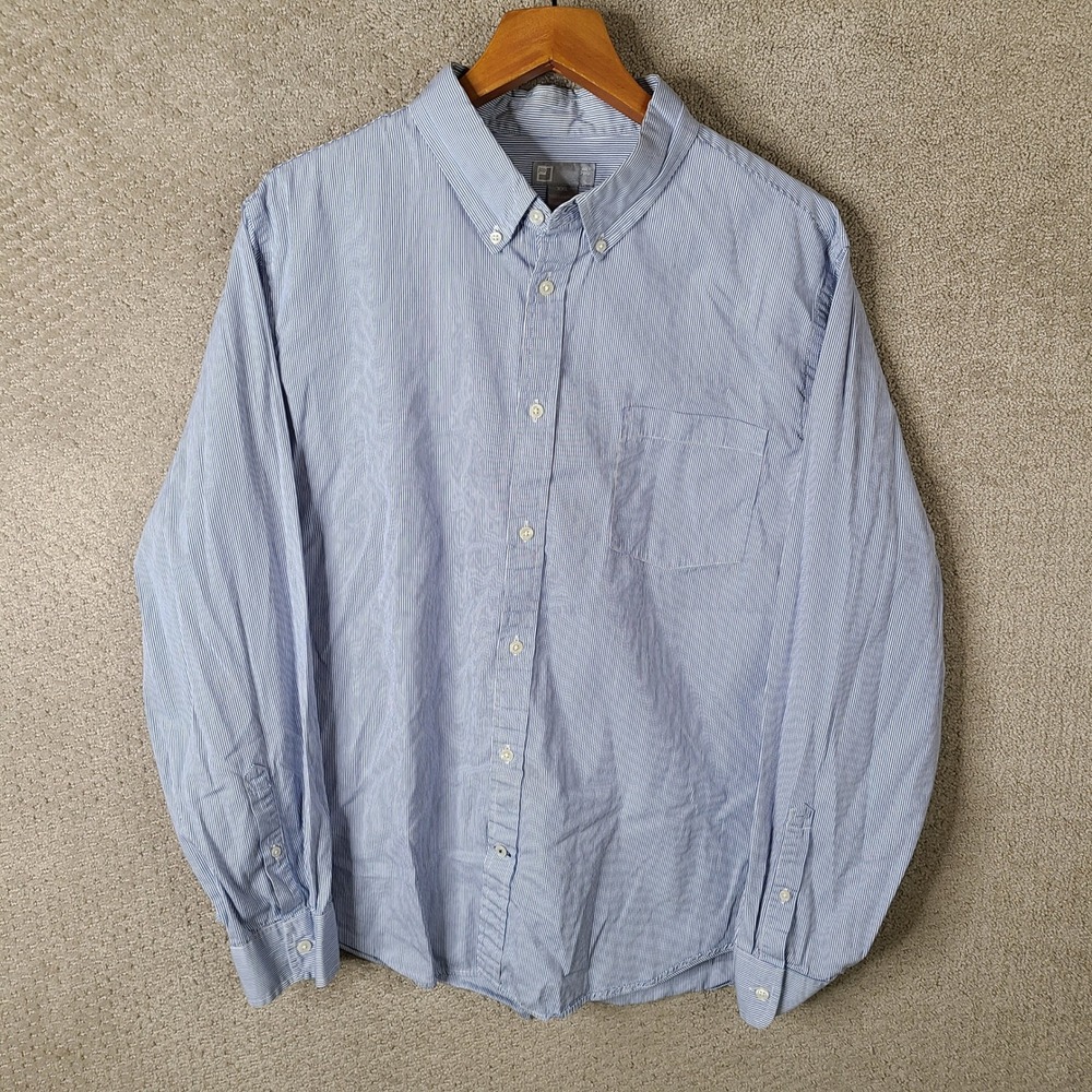 JCP Shirt Mens XXL Blue White Striped Button Down Long Sleeve Cotton Casual